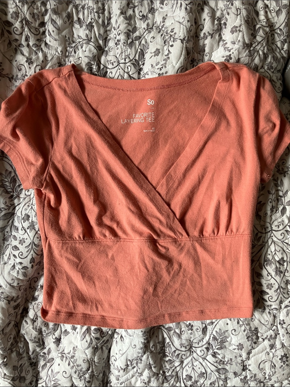 SO Coral Wrap-Front Crop Layering Tee